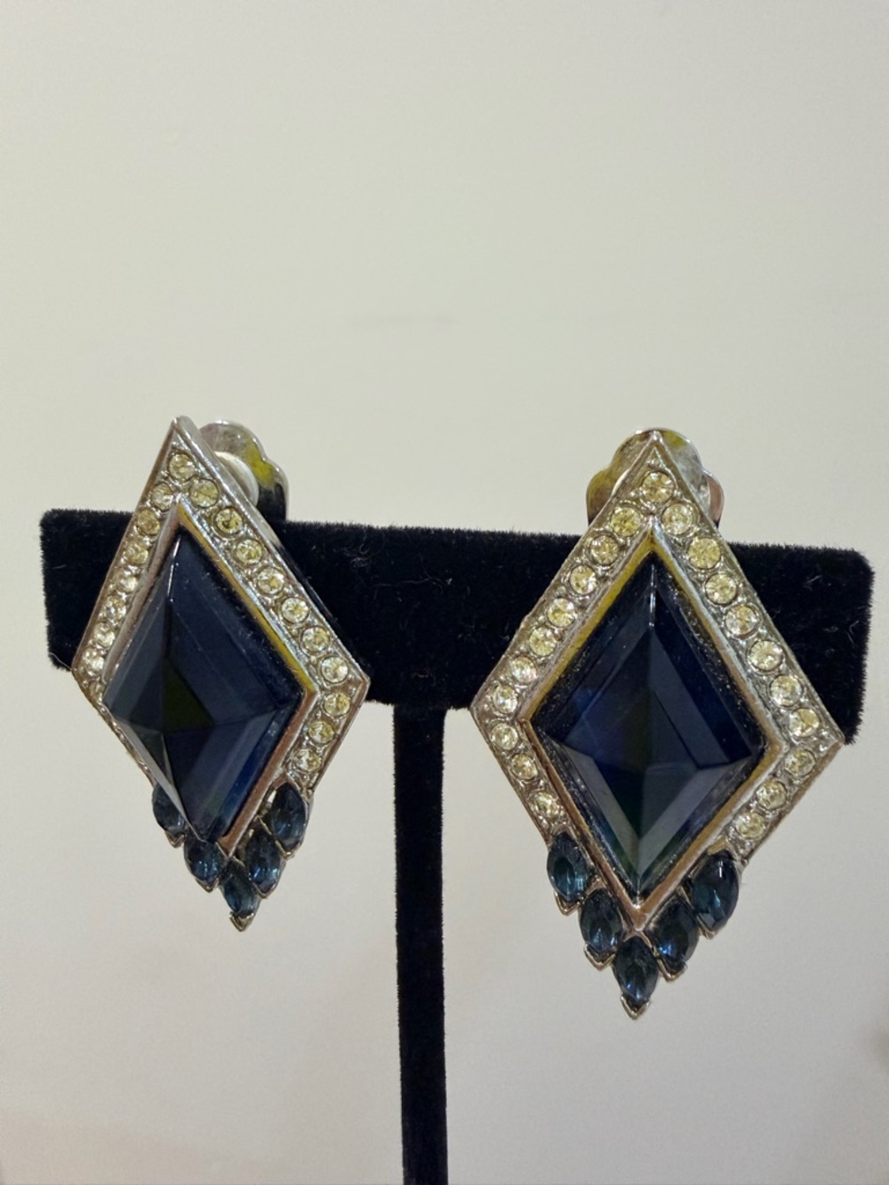 Elegant Navy Crystal Drop Earrings - Women Jewelry